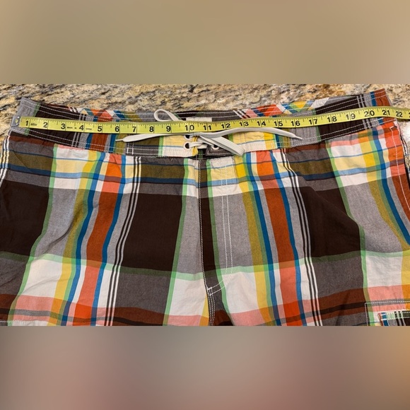 Old Navy Mens XL Swim Board Shorts Mesh Lined Orange Plaid Cargo Pocket Swimsuit - Picture 9 of 10